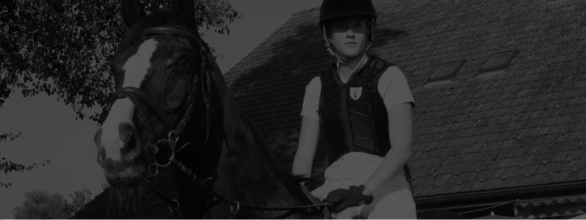 Jinete con casco junto a su caballo